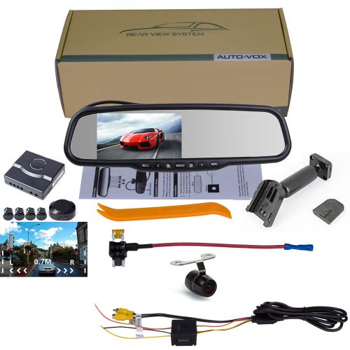 Car rearview mirror monitor dvr+reversing camera+4 parking sensors free 32gb