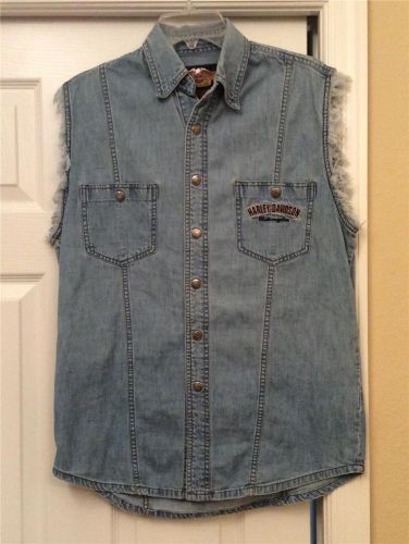 Mens sleeveless harley davidson motorcycle blue denim shirt size s milwaukee