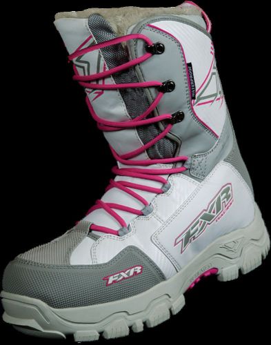 Fxr x-cross adult white / fuchsia warm winter snow boots - size  7 or 8 -new