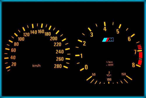 G031 bmw e36 m3 91-99 eu 280kmh black/amber el plasma glow gauges cluster dials