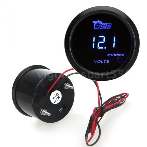 Auto car 2&#034; 52mm lcd 0~15v digital voltage meter gauge warning light black b5x6