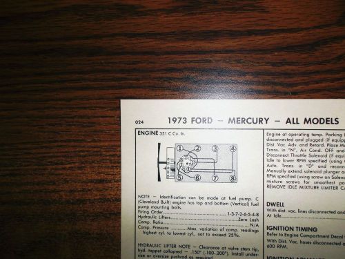 1973 ford &amp; mercury eight series models 351 (c) ci v8 2bbl tune up chart