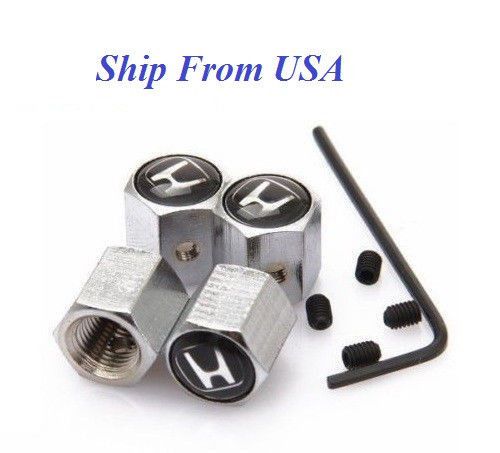 Anti-thief stainless steel car tire/wheel stem air valve cap honda black