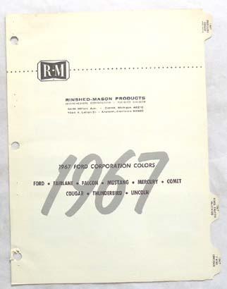 1967 ford  r-m  color paint chip chart all models original mustang