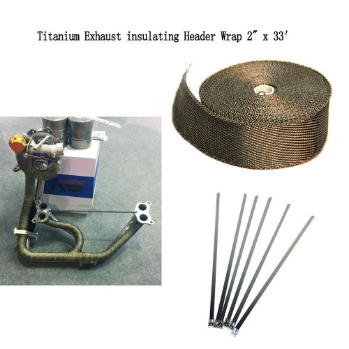 Titanium exhaust/header heat wrap, 2&#034; x 33&#039; roll with stainless ties kit  2015