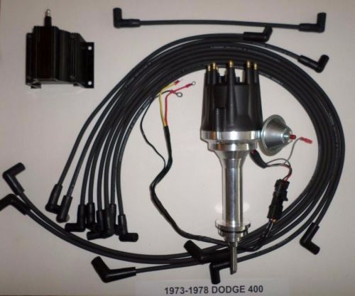 Small cap dodge 1973-1978 400 black hei distributor, coil &amp; spark plug wires usa