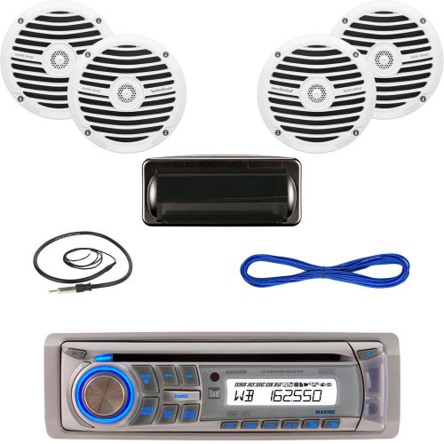 Dual boat cd radio ipod iphone bluetooth stereo, 2x 6.5&#034; speakers antenna, cover