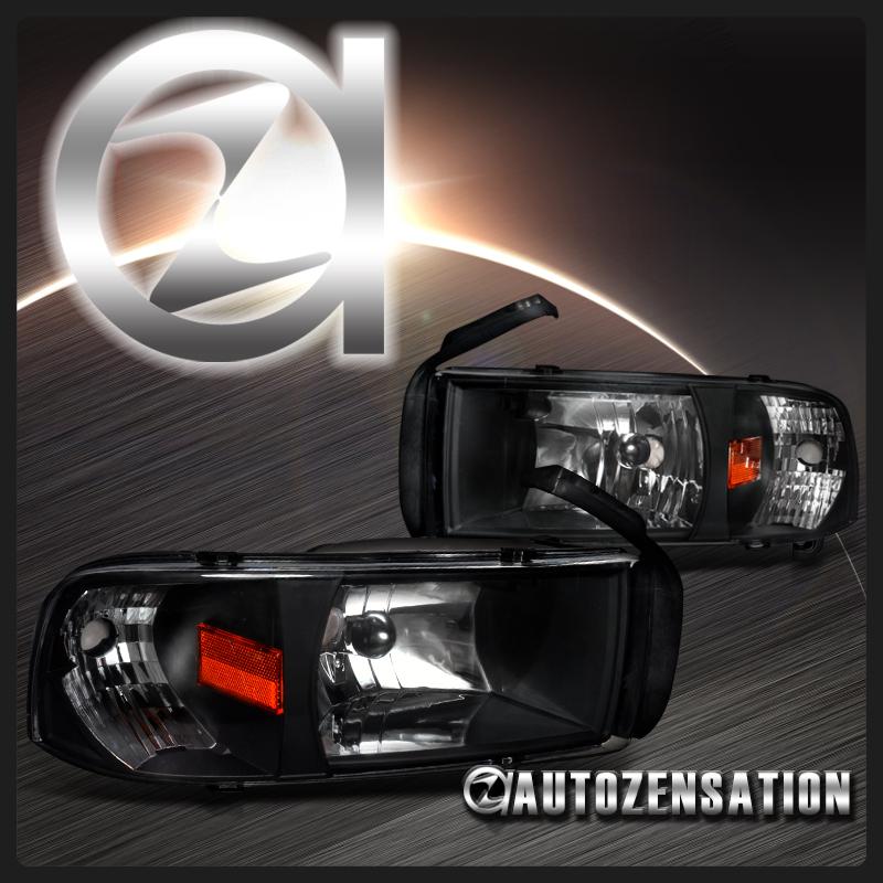 94-01 dodge ram pickup black crystal headlights right+left