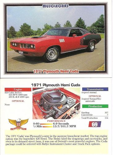 1971 plymouth hemi cuda collector card  2 1/2&#034;x3 1/2&#034;