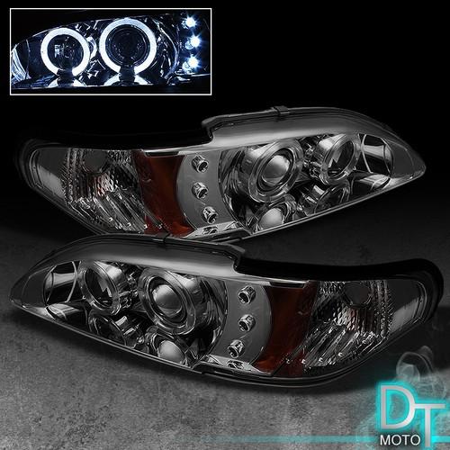 Smoked 94-98 ford mustang dual halo projector led headlights lights left+right