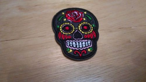 Grey detailed sugar skull iron on patch biker punk rock generic unbranded gray