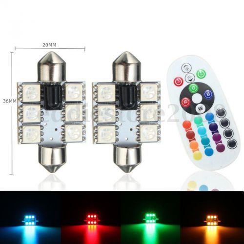 2x 36mm rgb led festoon map/dome car interior light lamp bulbs + remote control