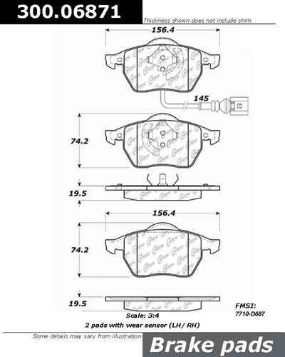 Centric 300.06871 brake pad or shoe, front-premium semi-met pads w/shims