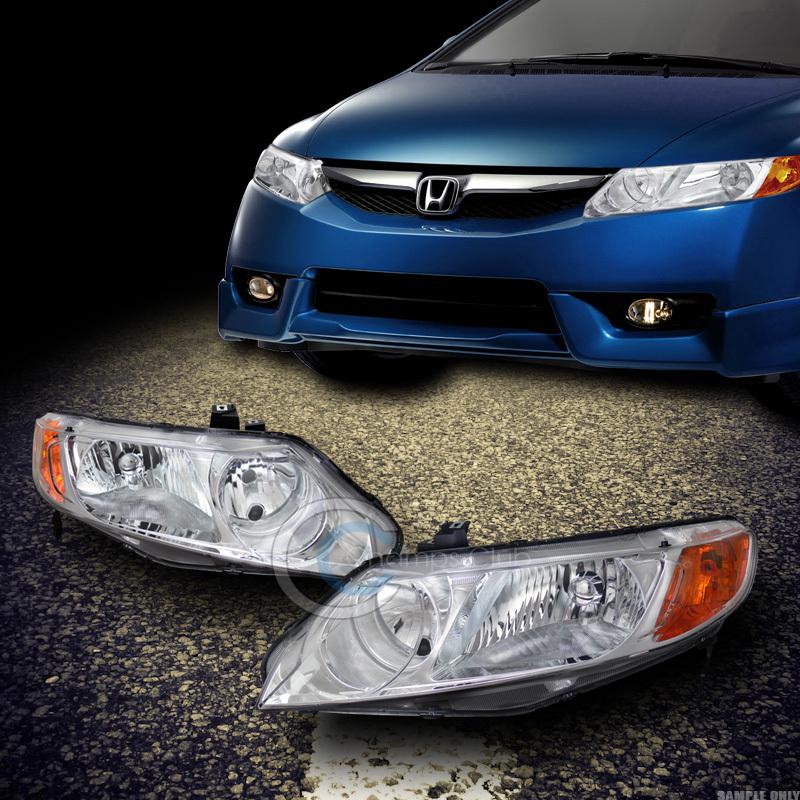 Jdm crystal chrome head lights lamps signal amber dy 06-11 honda civic 4dr/sedan