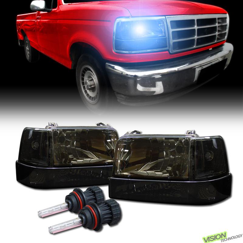 Smoke head lights+bumper+corner lamps+9007 high+low beam 8000k bi-xenon hid pair