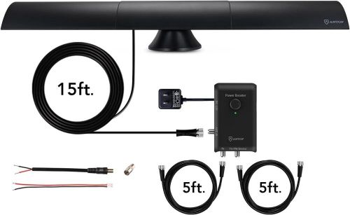 Amplified hdtv &amp; fm antenna - 4g lte filter, dual connectivity - 80 mile range