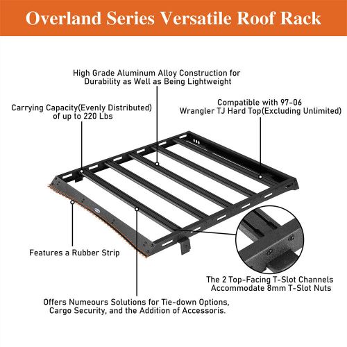 Overland roof rack luggage cargo carrier for 1997-2006 jeep wrangler tj hardtop