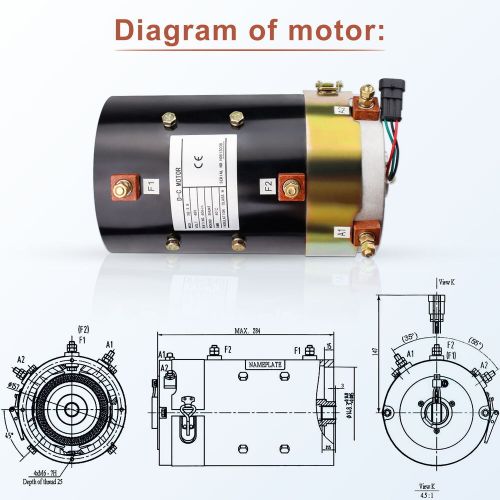 For golf car xq 3.8,19 spline 5.0 hp w/sensor 3.3hp 48 volt dc electric motor