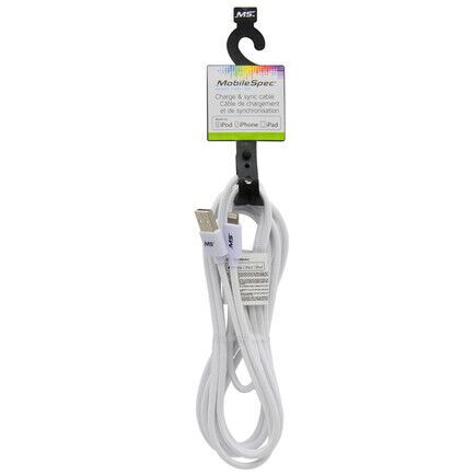 Mobile spec mb06624 usb charging cable   lightning to usb cable, 10 ft., white