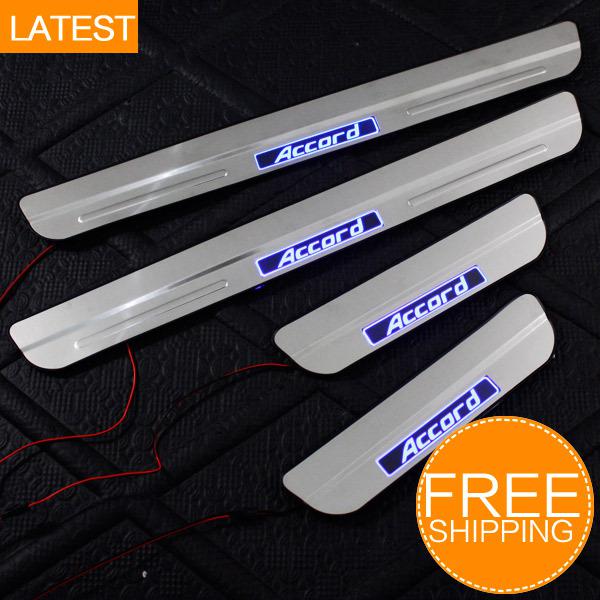 New led 304 stainless steel door sill scuff plate for honda accord 2012 2013