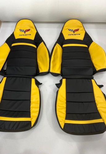 Corvette c6 sports 2005-2011 black &amp; yellow faux leather car seat covers