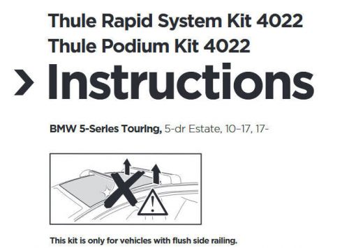 New thule roof bars fitting kit 4022, bmw 5 series touring 2010 - 17, 2018 - 23