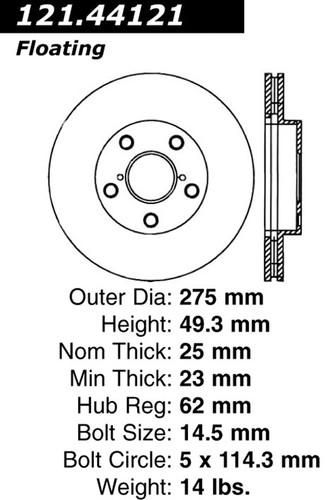 Centric 121.44121 front brake rotor/disc-c-tek standard rotor