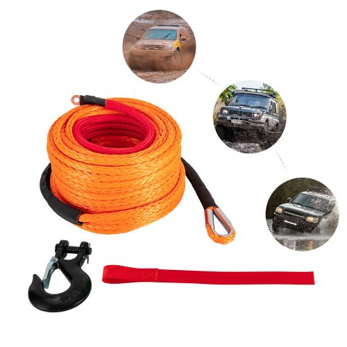 3/8&#034;x100ft synthetic winch rope 22046lbs recovery cable winch line truck suv