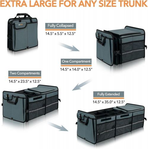 Foldable gray trunk organizer with leakproof cooler &amp; 105l capacity - easy carry