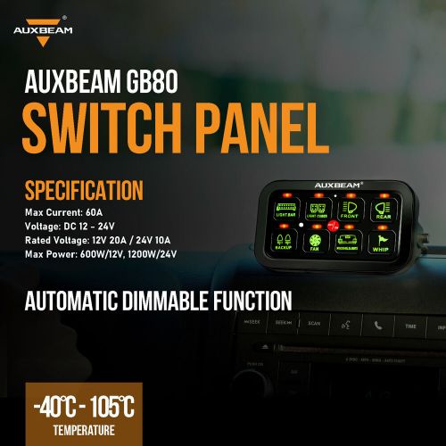 Auxbeam gb80 8 gang switch panel led control on off for kawasaki teryx krx 1000