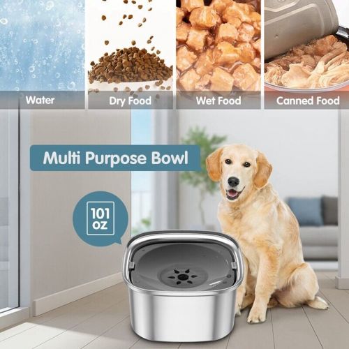 3 litre water bowl for dogs, 101 oz stainless steel dog bowl, no spill6386-