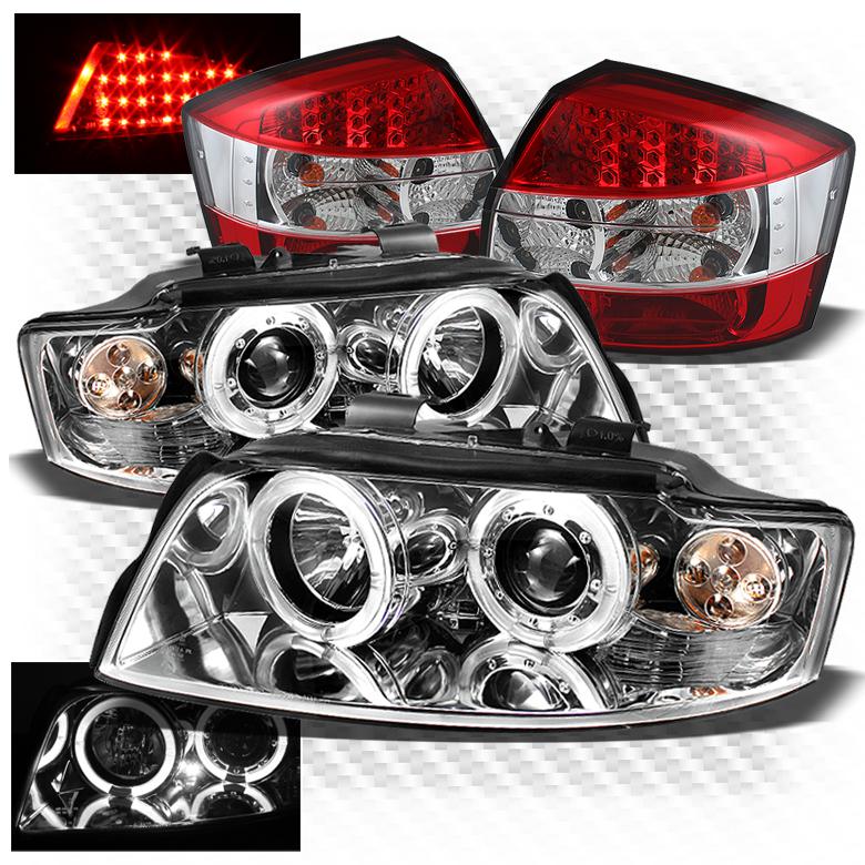 02-05 audi a4 / s4 drl led halo projector headlights+led tail head lights set