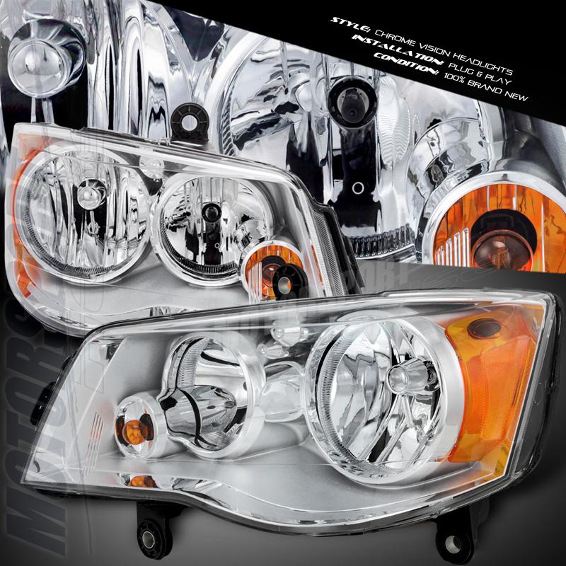 2008-2011 chrysler town & country van chrome vision headlights assembly pair