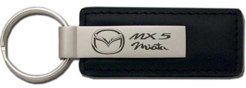 Mazda miata mx5 black leather keychain / key fob engraved in usa genuine