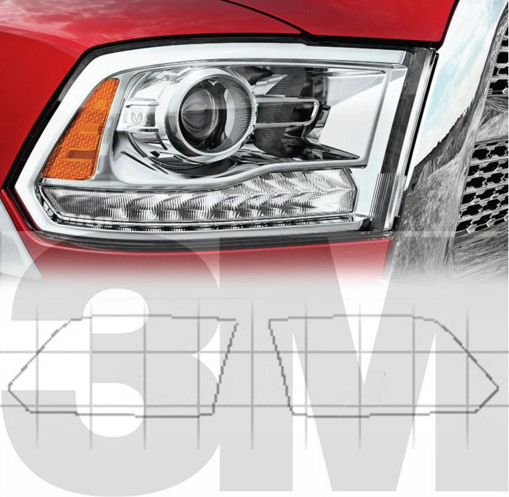 09-2013 dodge ram 1500 2500 glossy clear 3m protection precut headlights film