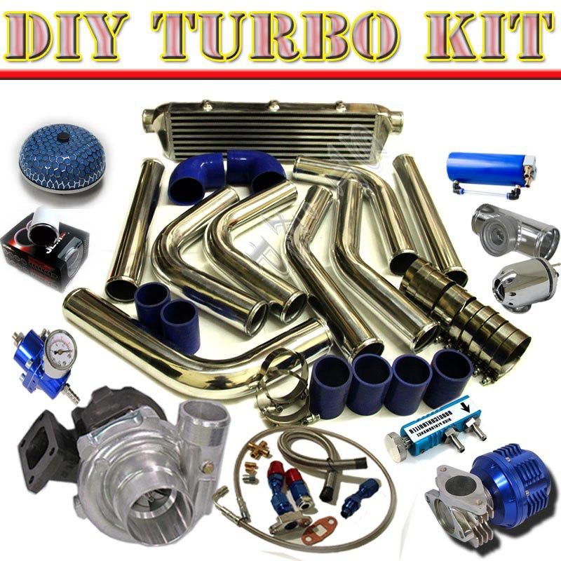 Diy t3/t4 turbo+28" intercooler+piping kit+jdm bov chrome+wastegate+fpr c/blue