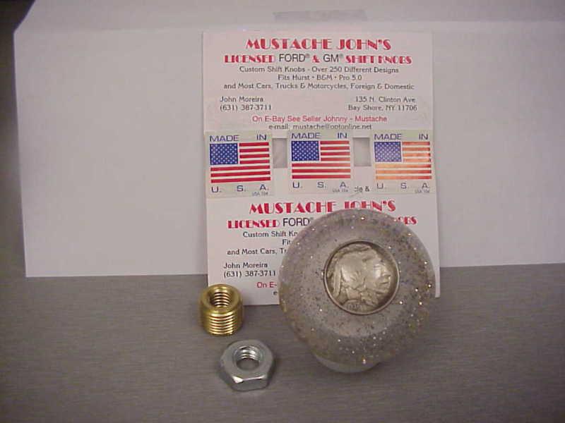 1937 indian head nickel, custom made shift knob, (clear glitterl) jockey shift