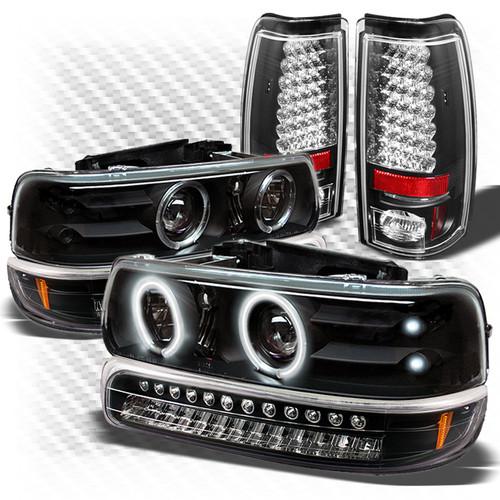 99-02 silverado blk ccfl pro headlights + led bumper + philips-led tail lights