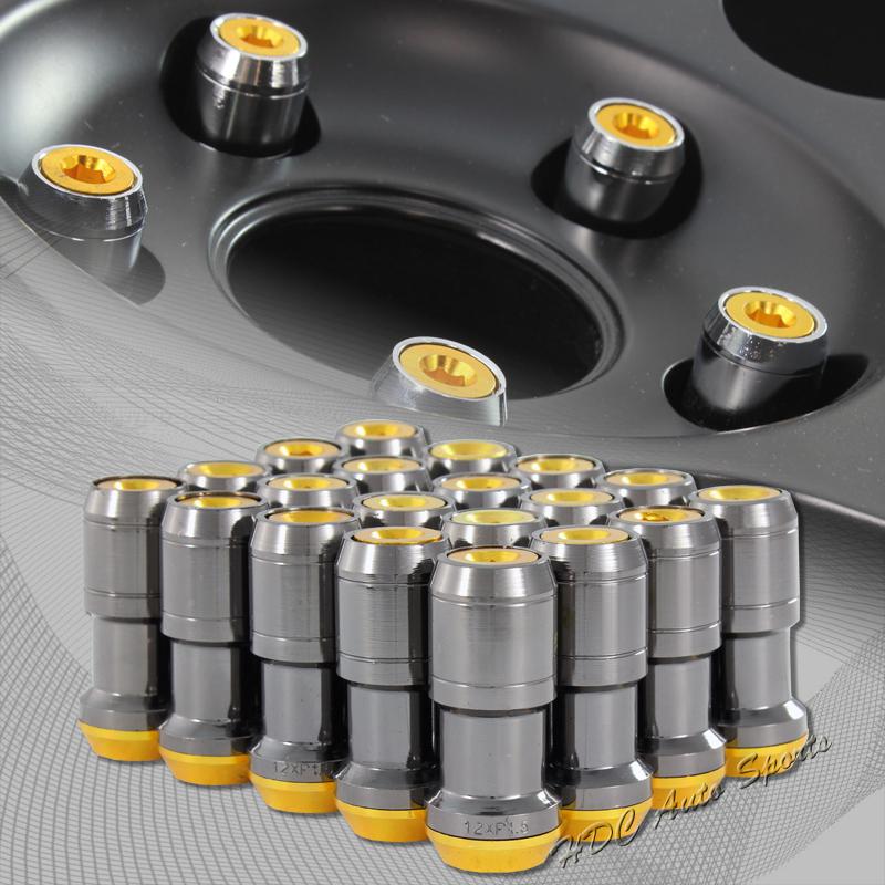 20 pcs m12 x 1.5mm thread pitch wheel rim tuner 1.9" long lug nuts gold/gunmetal