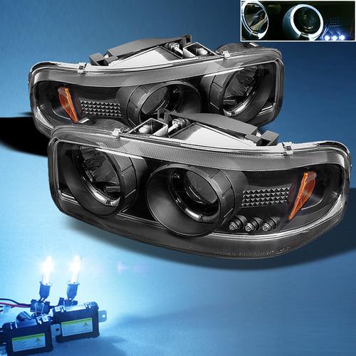 8000k xenon hid+ black 99-06 gmc sierra yukon denali halo projector headlights