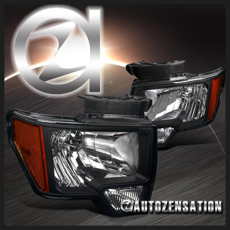 09-13 ford f150 truck jdm black crystal headlights left+right