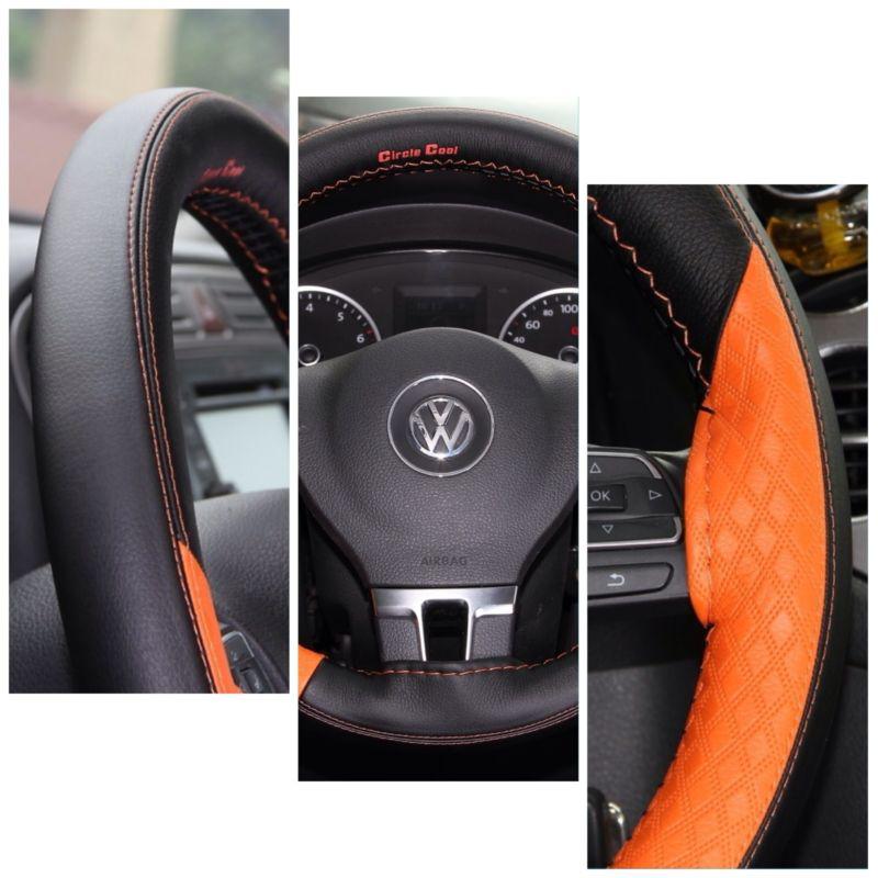 Steering wheel cover black+orange leather 47018i for subaru volkswagen gti golf