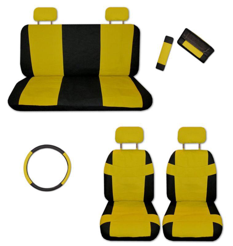 Superior artificial leather yellow black car truck seat covers set w/ extras #d