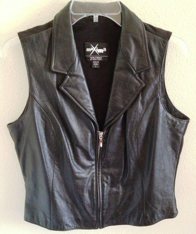 Woman's leather motorcycle zip-up vest - large