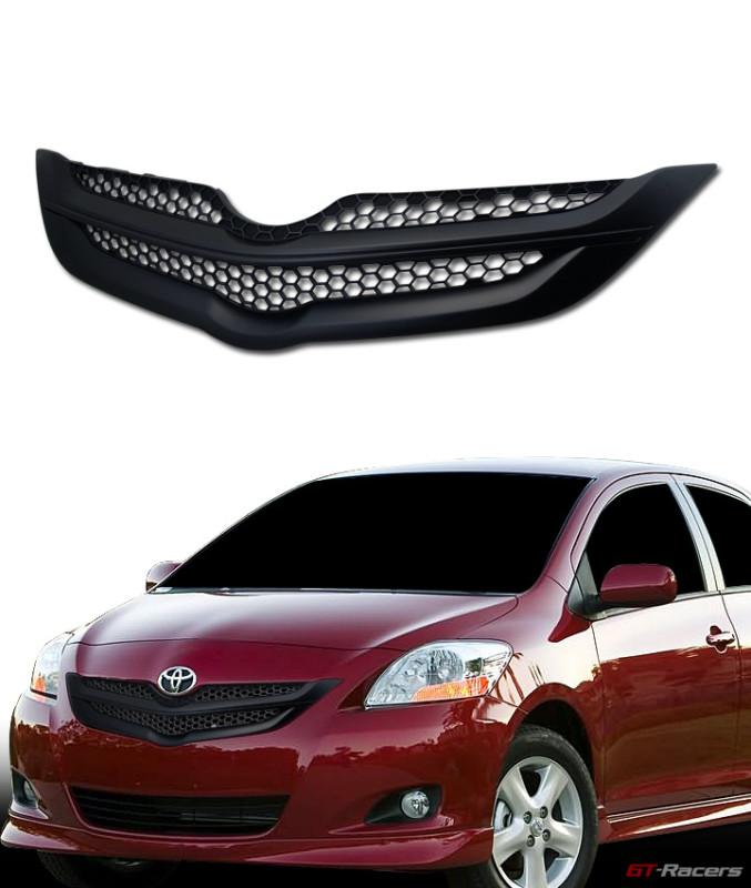 Blk honeycomb mesh front hood bumper grill grille 2007-2009 toyota yaris 4d/4dr