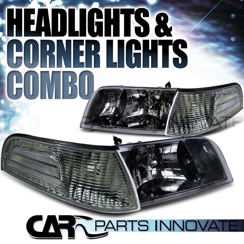 1998-2011 ford crown victoria smoke crystal headlights+corner lamp