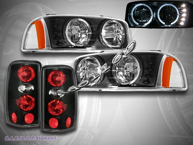 00-06 gmc yukon denali xl black halo led headlights + tail lights black 2006