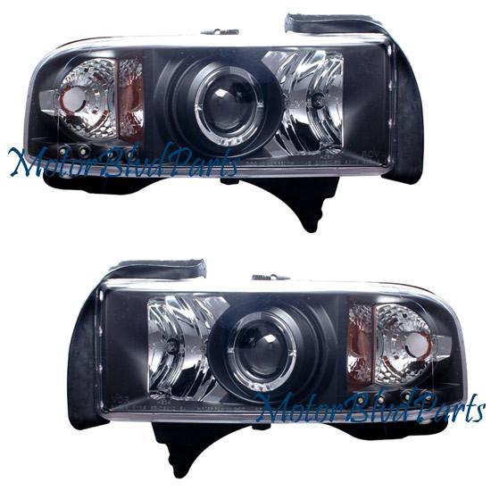 94-01 dodge ram (none sport model) projector headlights w/halo black lh+rh set