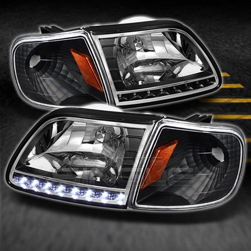 97-03 f150 expedition black led crystal headlights+black corners signal lights