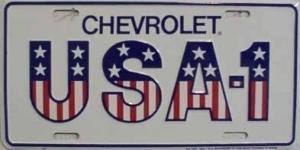 Chevrolet usa-1 red white and blue license plate 